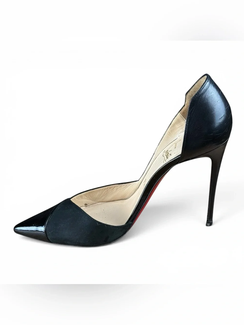 Christian Louboutin Black Suede & Patent Leather D’Orsay Pumps – Size 38.5 - Picture 10 of 12